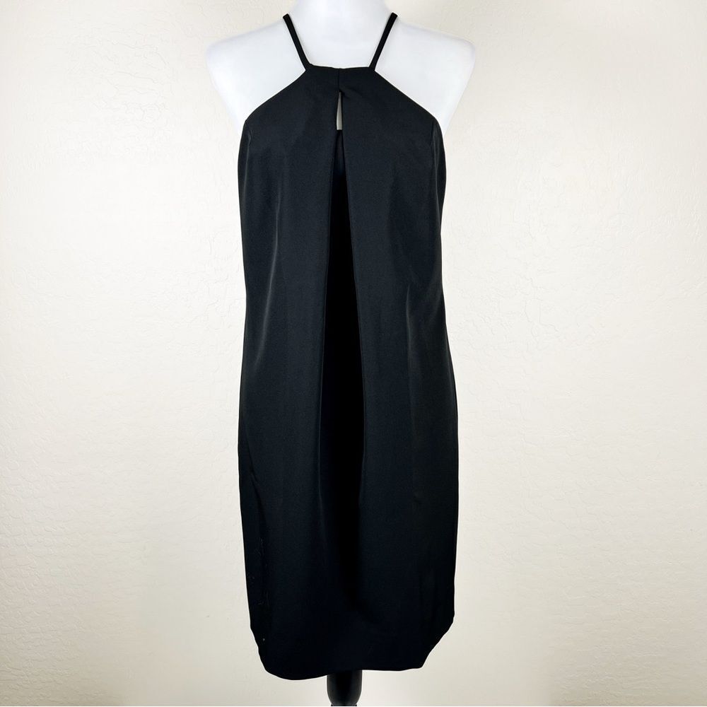 Trina Turk Halter Keyhole Cocktail Party Dress Pleated Shift LBD Black 4 NWT - Picture 2 of 15